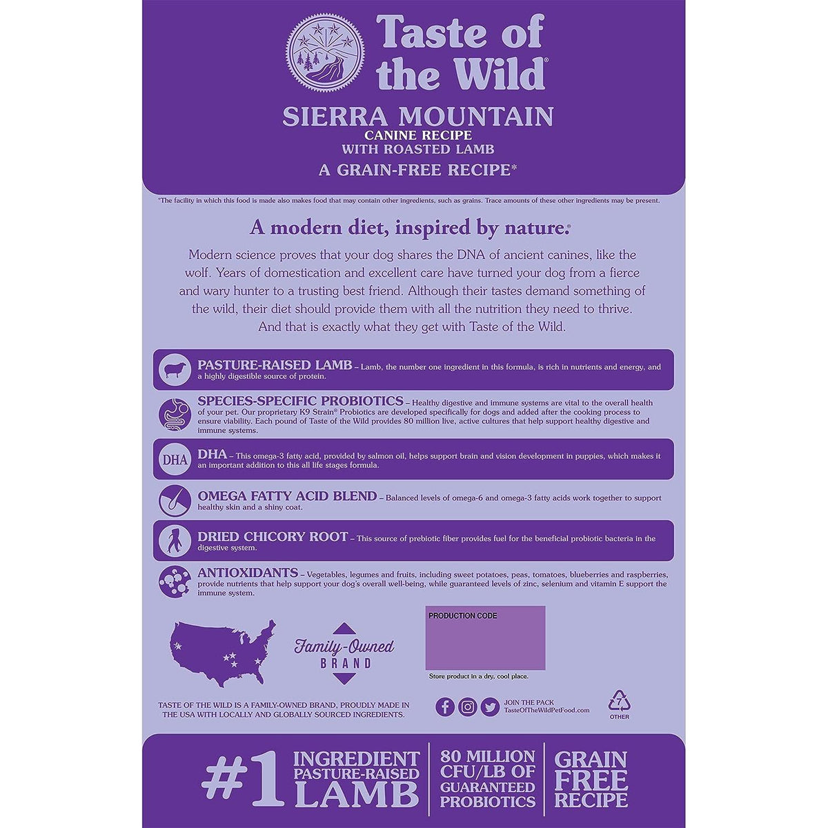 Taste of the Wild Sierra Mountain Grain-Free Canine Recipe with Roasted Lamb Dry Dog Food for All Life Stages