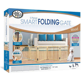 Four Paws Smart Folding Free Standing 5-Panel Wood Dog Gate