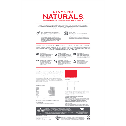 DIAMOND NATURALS ADULT DOG LAMB MEAL & RICE FORMULA